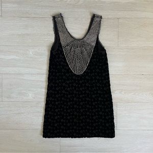 Vintage Free People black velvet mini dress with beaded detailing. Size 6.